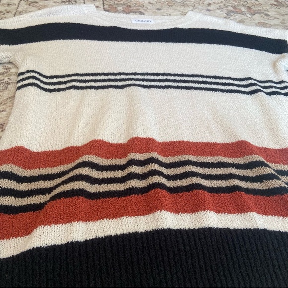 Soft Striped Crewneck Sweater - Black, White, and Rust - Picture 3 of 10